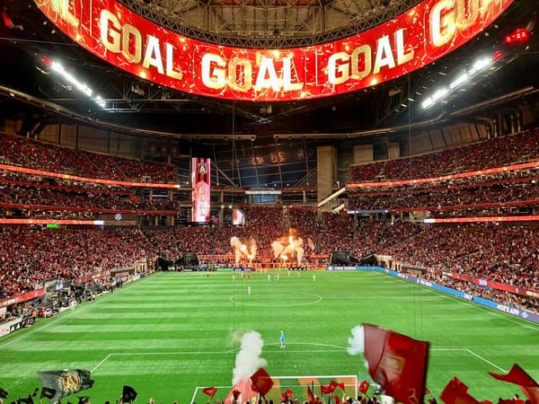 Photo of Mercedes-Benz Stadium after Atlanta United scored a goal on March 9, 2024.